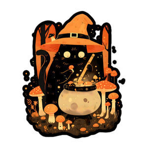 Mushroom Witch Cat Sticker